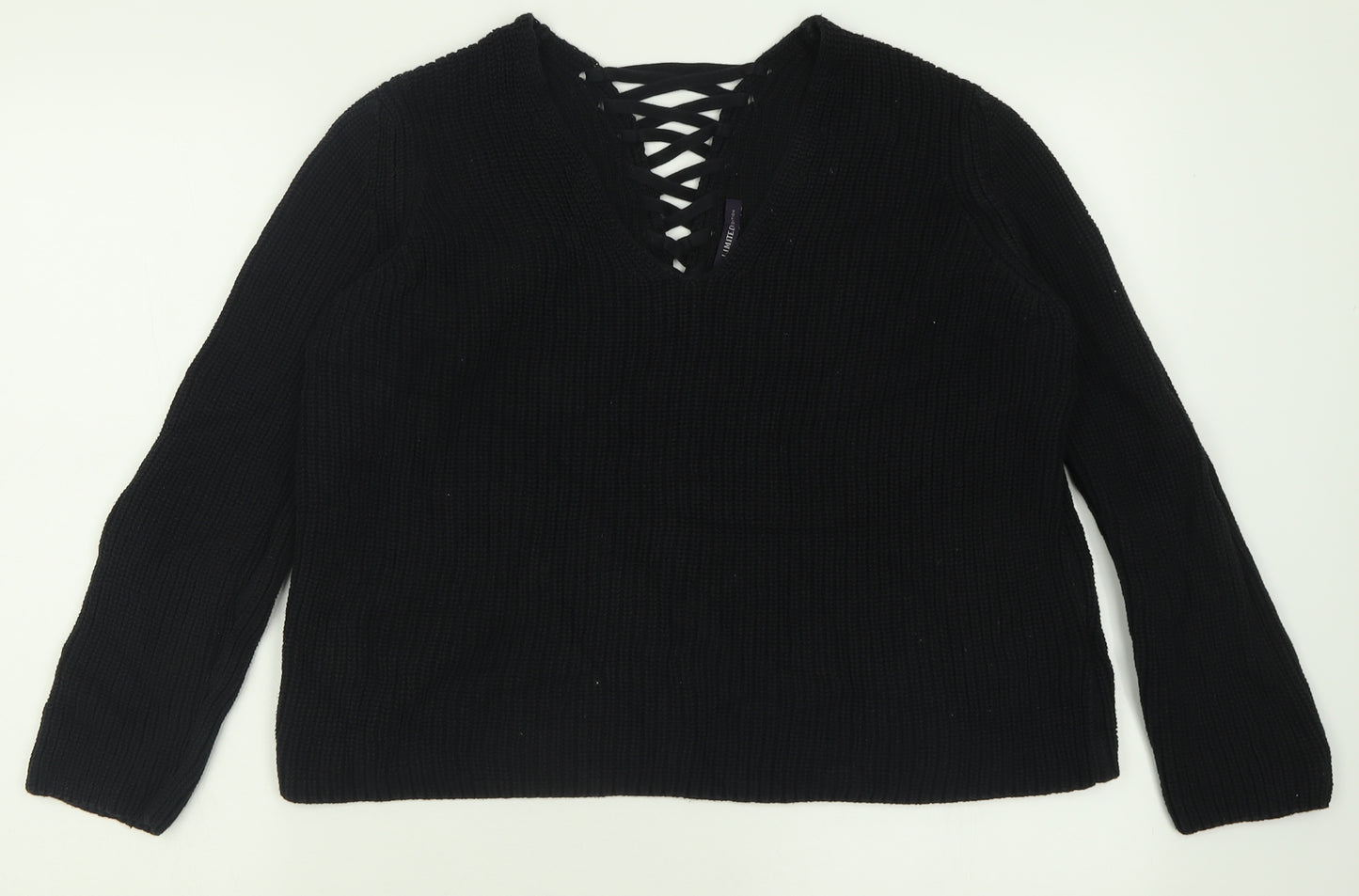 Marks and Spencer Womens Black V-Neck  Cotton Pullover Jumper Size 14
