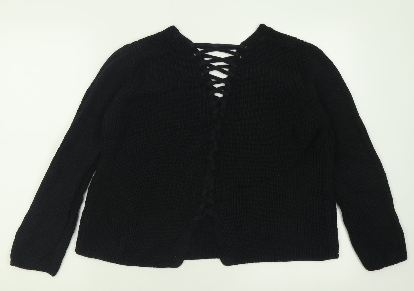 Marks and Spencer Womens Black V-Neck  Cotton Pullover Jumper Size 14