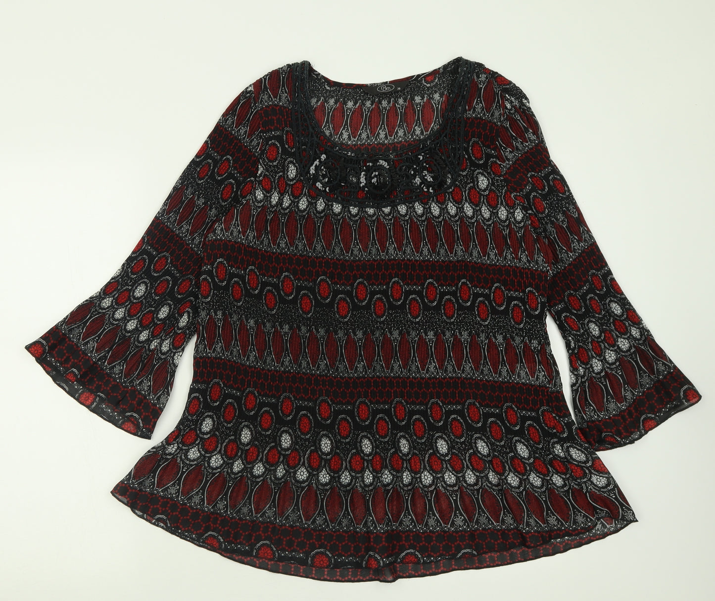 bm  Womens Red Geometric Polyester Basic Blouse Size 20 Scoop Neck