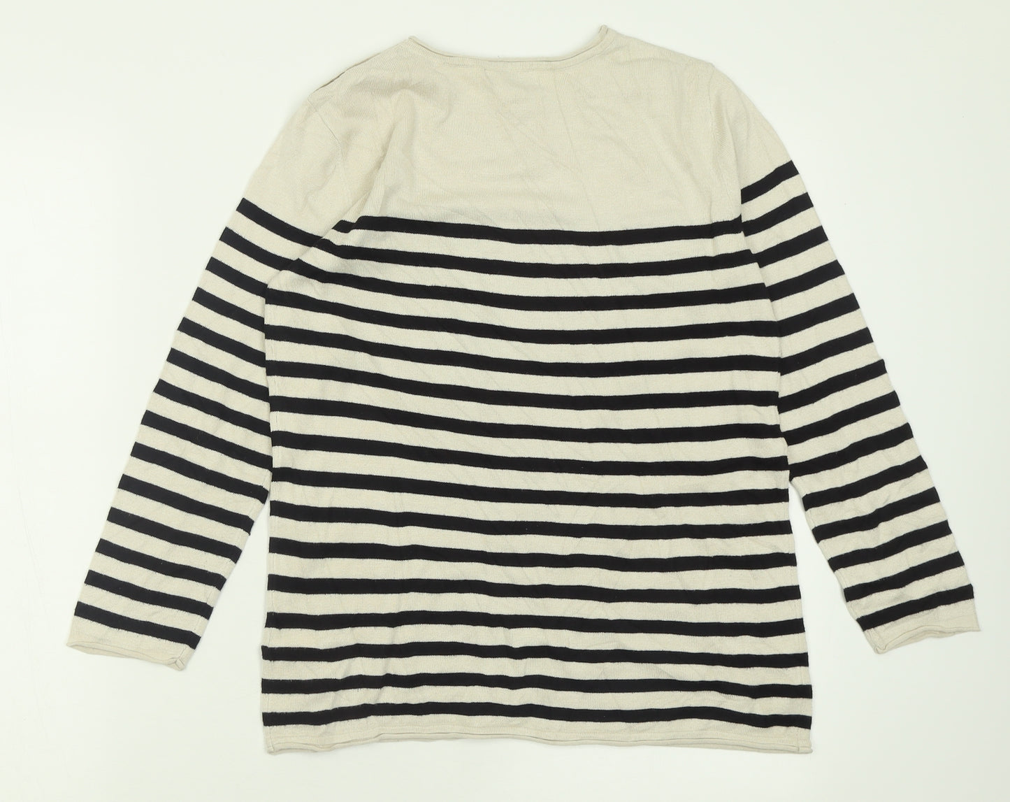 H&M Womens Beige Crew Neck Striped Acrylic Pullover Jumper Size S