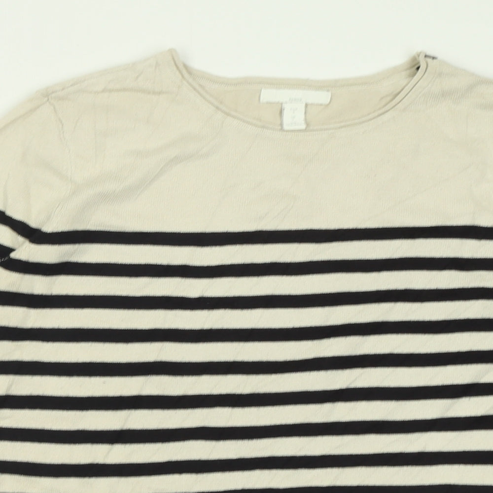 H&M Womens Beige Crew Neck Striped Acrylic Pullover Jumper Size S