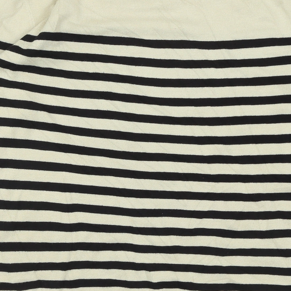 H&M Womens Beige Crew Neck Striped Acrylic Pullover Jumper Size S