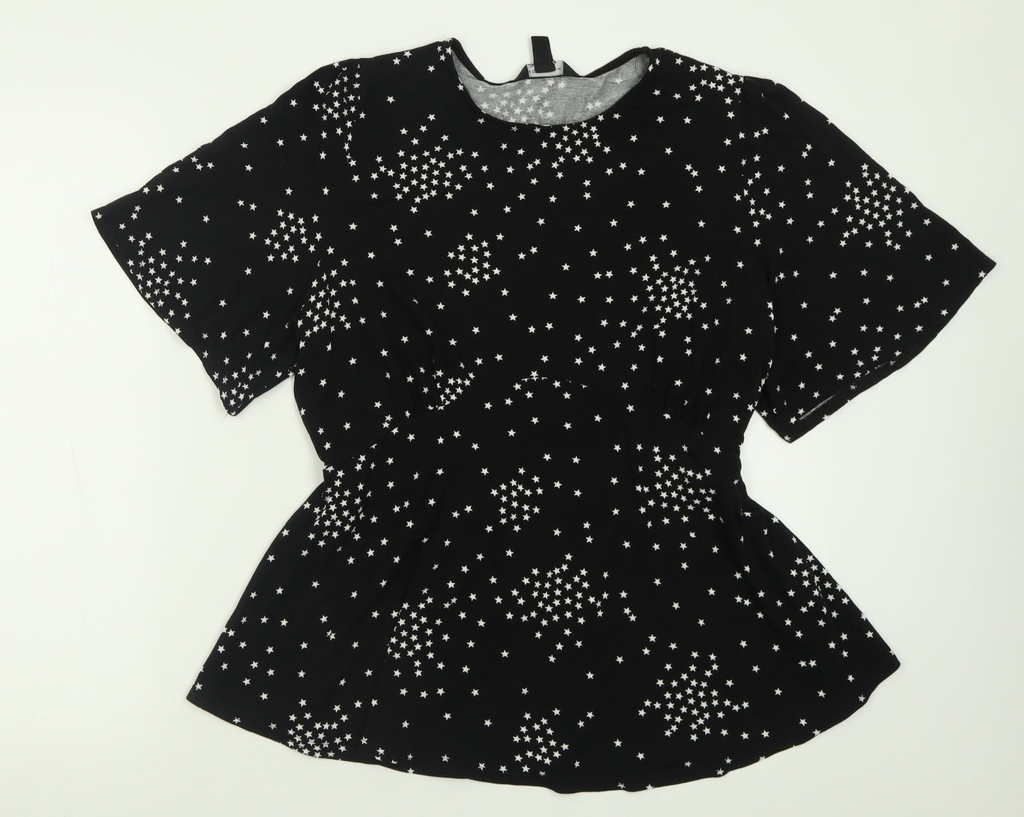 New Look Womens Black Geometric Viscose Basic T-Shirt Size 16 Crew Neck