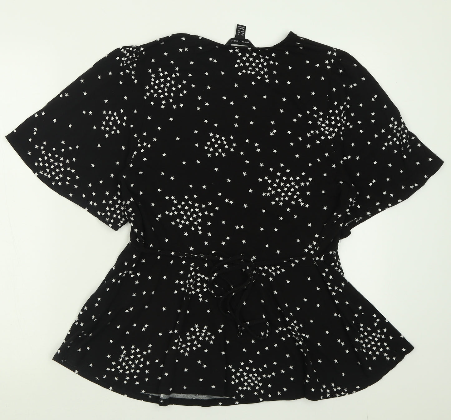 New Look Womens Black Geometric Viscose Basic T-Shirt Size 16 Crew Neck