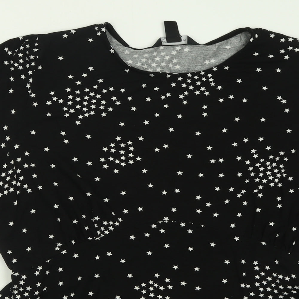 New Look Womens Black Geometric Viscose Basic T-Shirt Size 16 Crew Neck