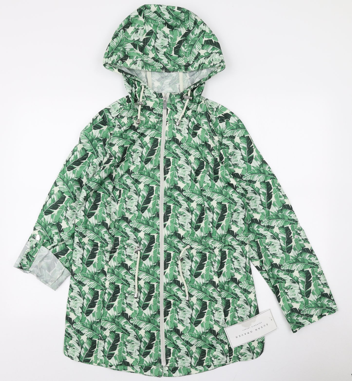 Susan Graver Womens Green Floral  Anorak Coat Size XS  Zip
