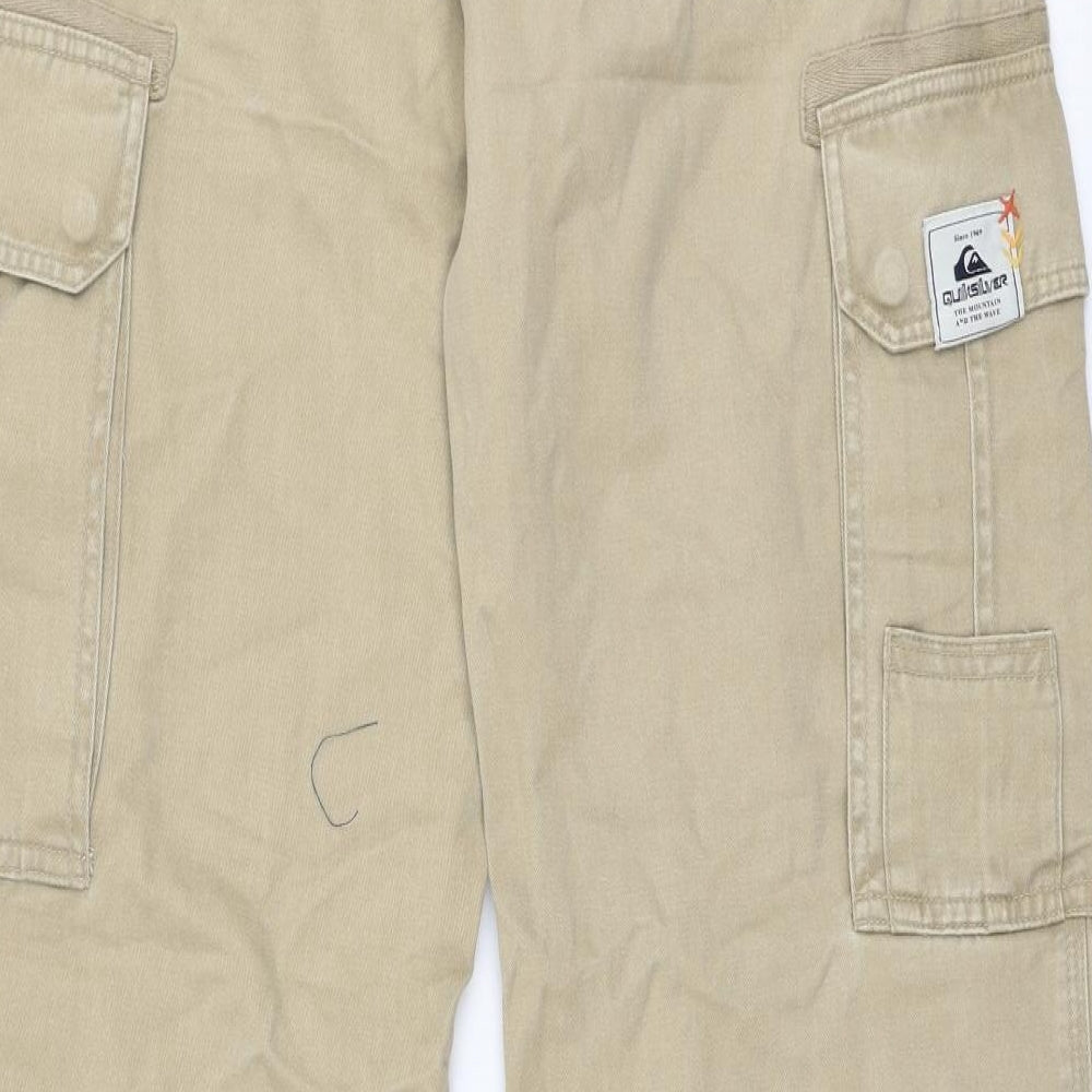 Quicksilver Mens Beige  Cotton Cargo Trousers Size 28 in L33 in Regular Zip