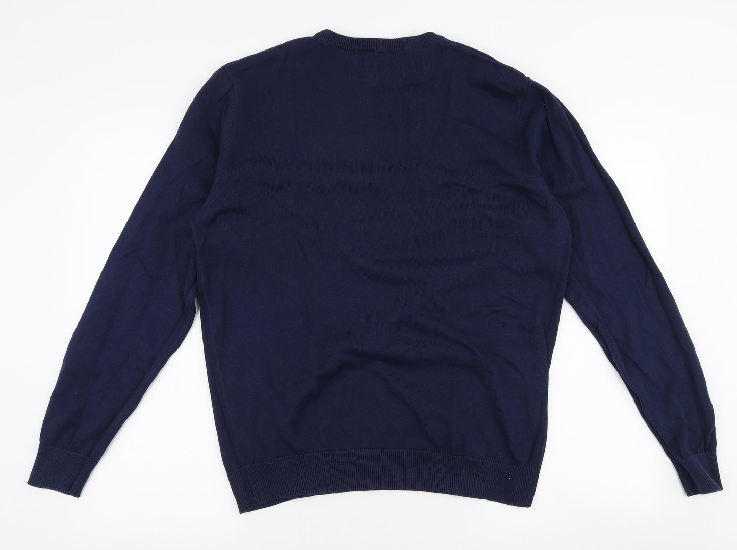 George Mens Blue Round Neck  Cotton Pullover Jumper Size M