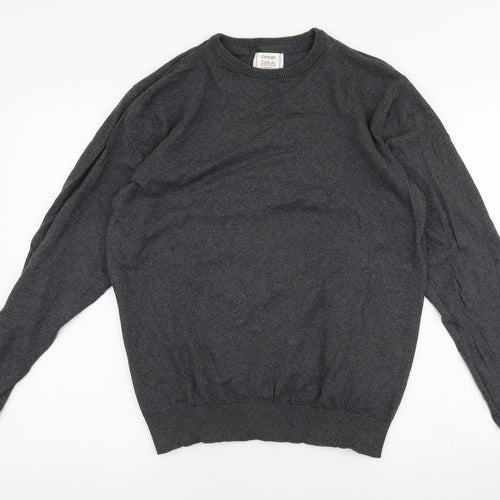 George Mens Grey Round Neck  Cotton Pullover Jumper Size M
