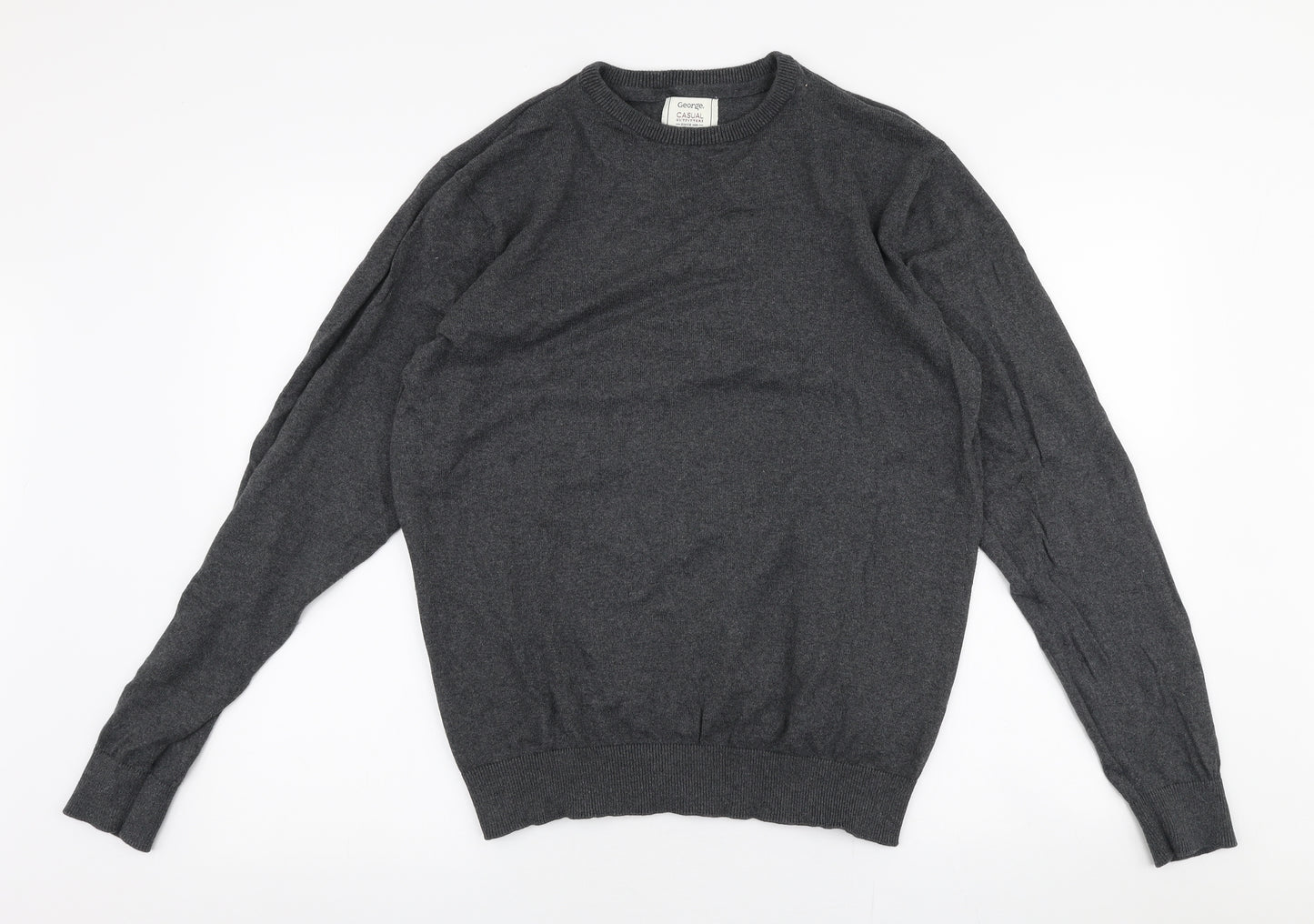 George Mens Grey Round Neck  Cotton Pullover Jumper Size M
