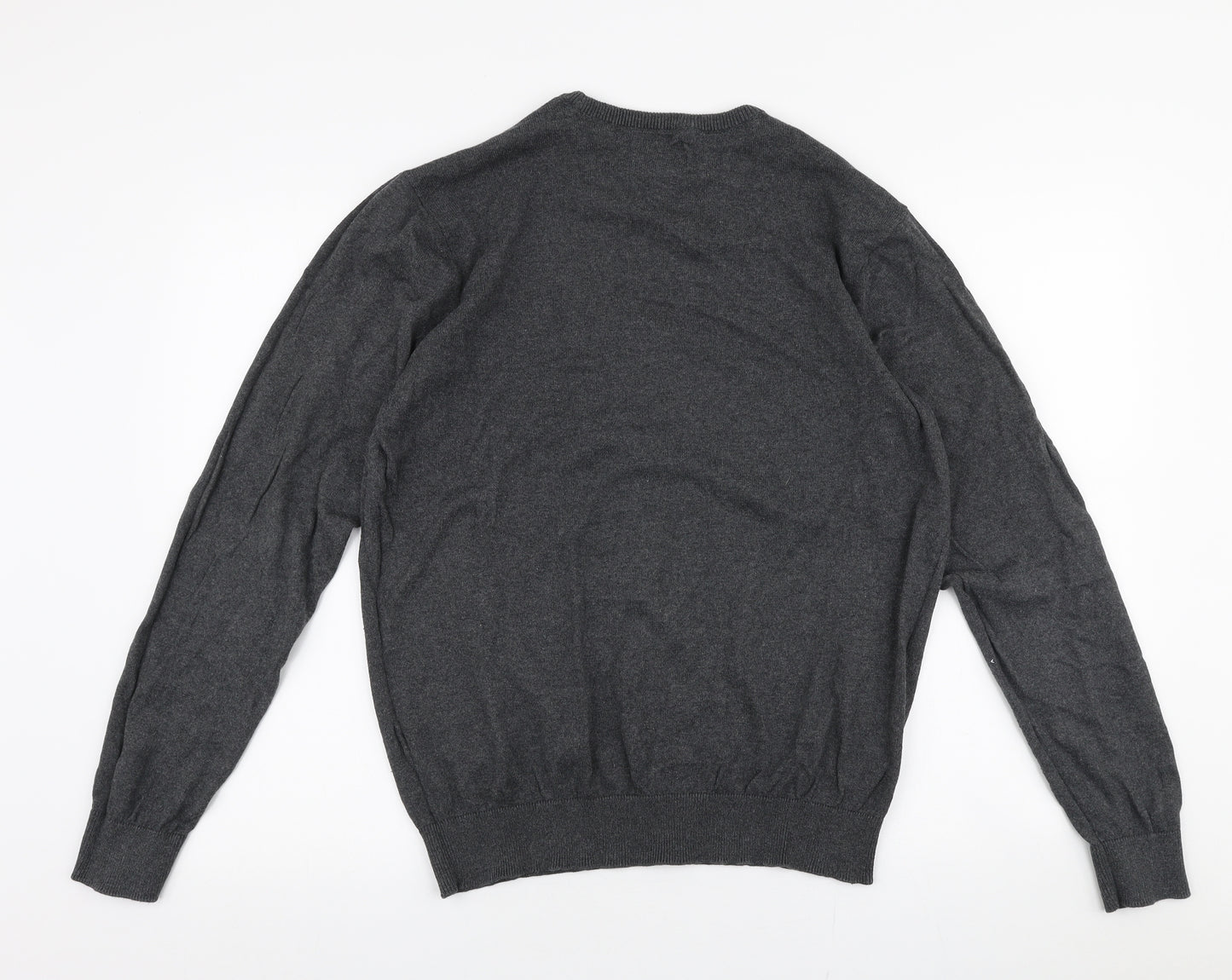 George Mens Grey Round Neck  Cotton Pullover Jumper Size M