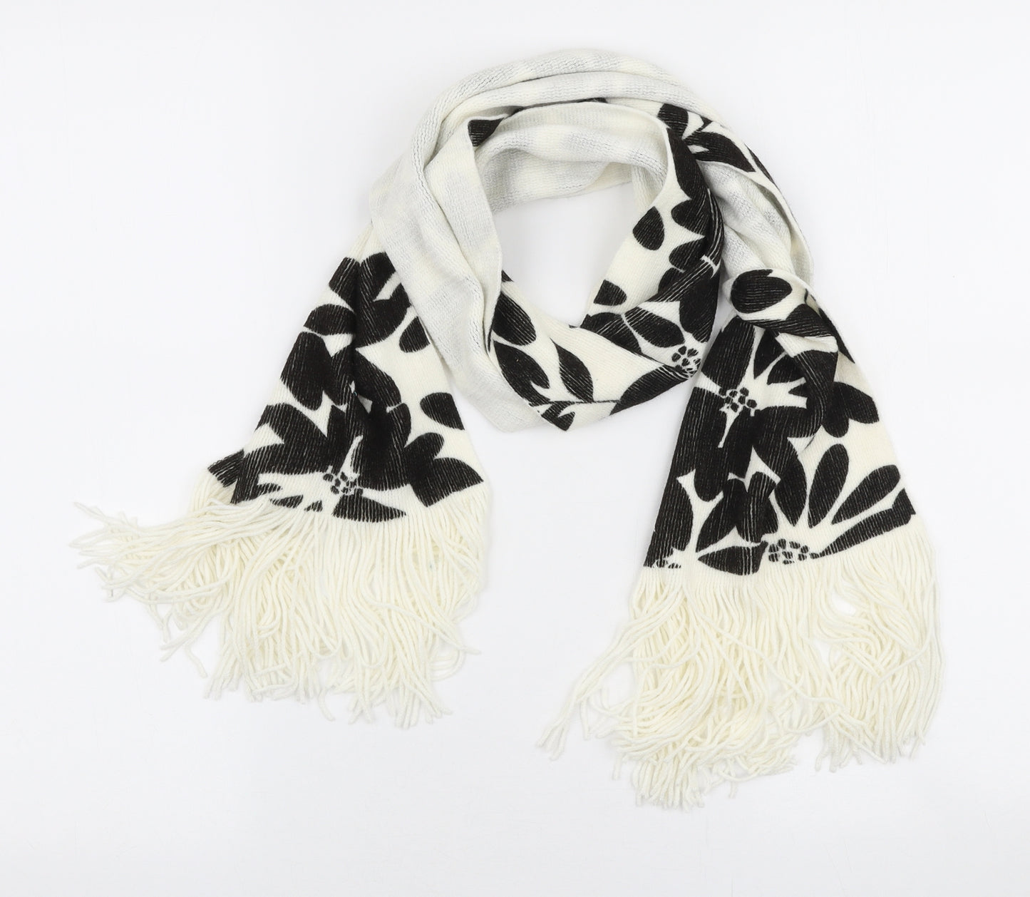 Preworn Womens Black Floral Polyester  Scarf