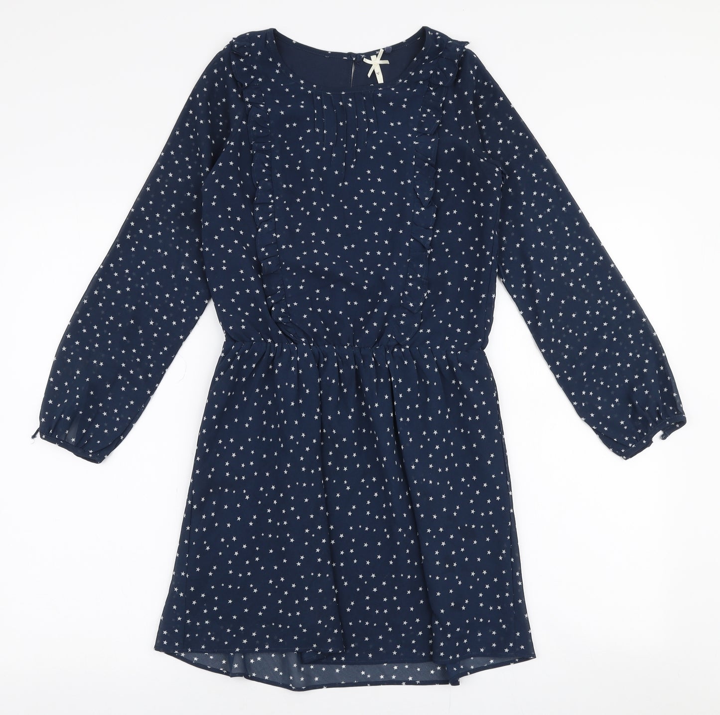 NEXT Girls Blue  Polyester Skater Dress  Size 11 Years  Round Neck Pullover - Stars