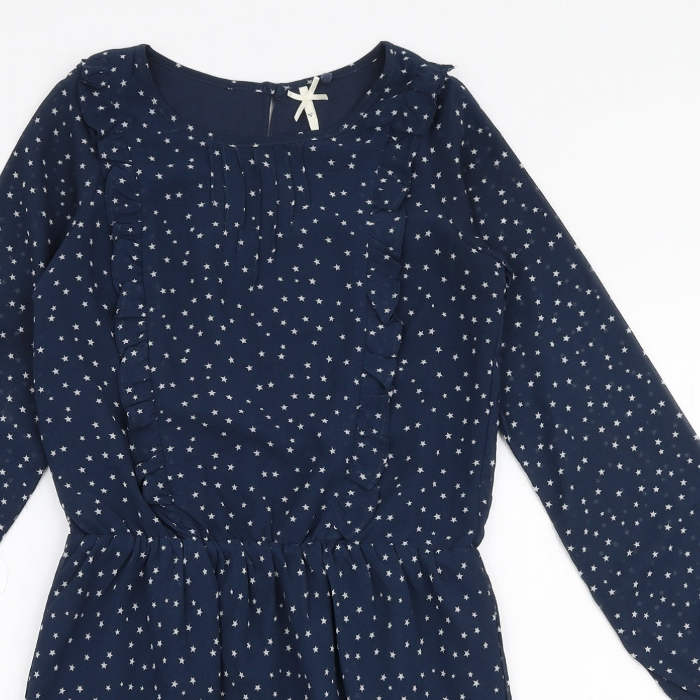 NEXT Girls Blue  Polyester Skater Dress  Size 11 Years  Round Neck Pullover - Stars