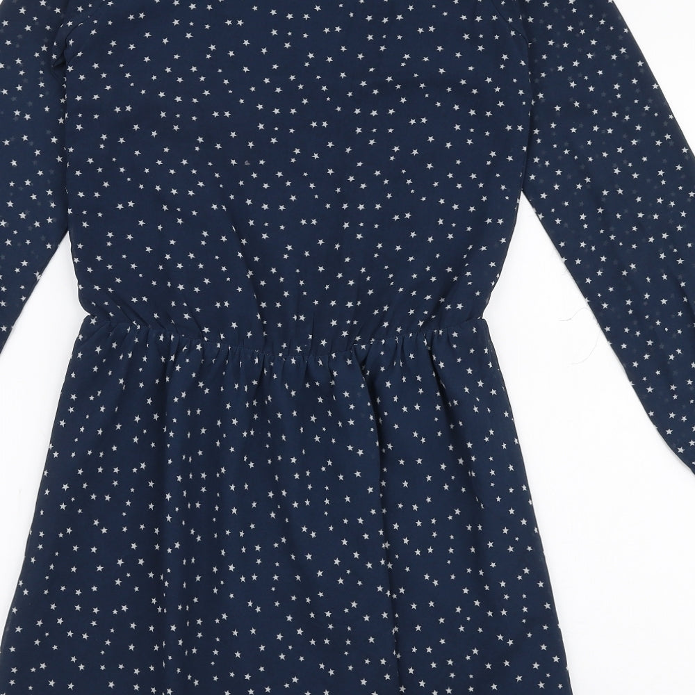 NEXT Girls Blue  Polyester Skater Dress  Size 11 Years  Round Neck Pullover - Stars