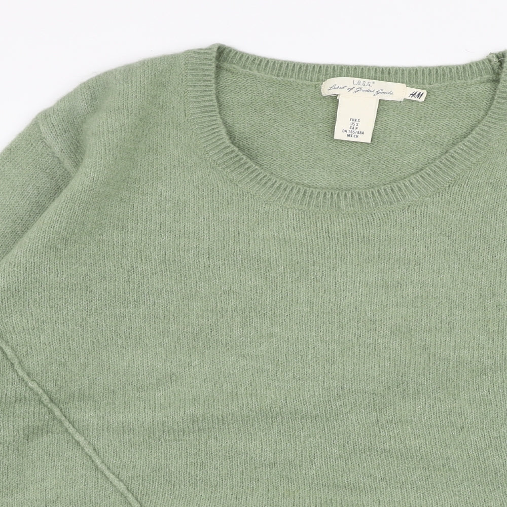 L.O.G.G Womens Green V-Neck  Acrylic Pullover Jumper Size S