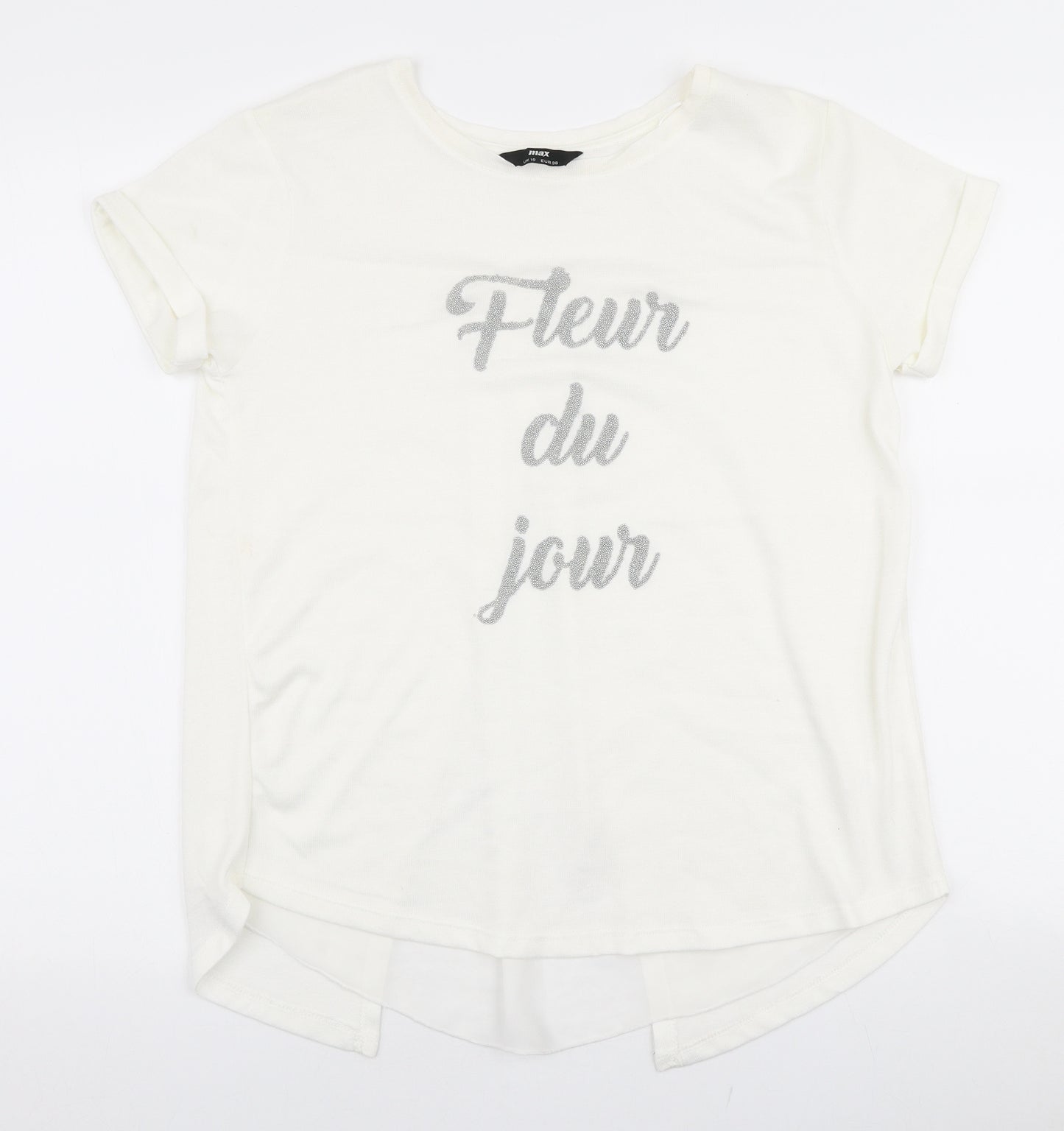 Max Womens White  Polyester Jersey T-Shirt Size 10 Round Neck - Fleur du jour