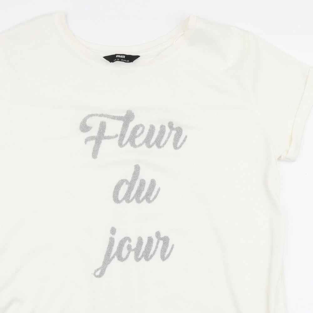 Max Womens White  Polyester Jersey T-Shirt Size 10 Round Neck - Fleur du jour