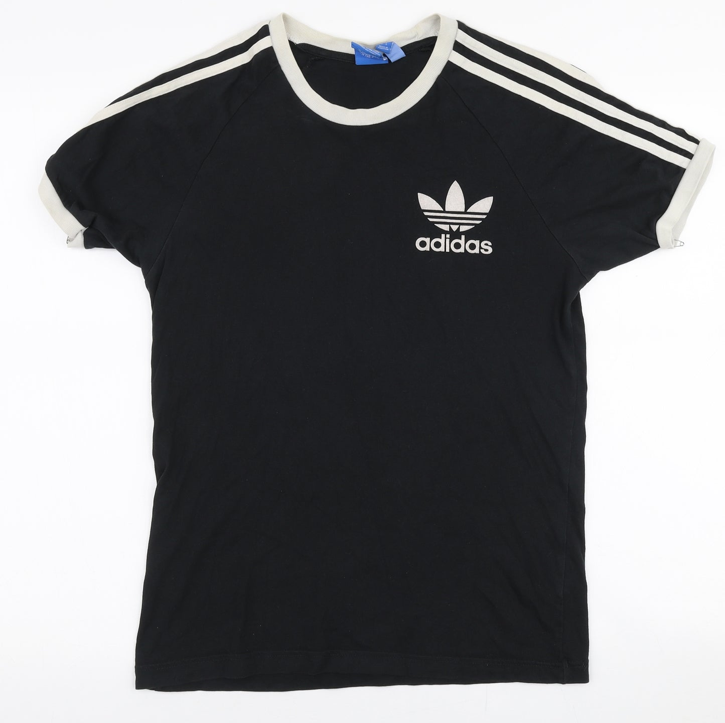 adidas Mens Black Striped Polyester  T-Shirt Size S Round Neck