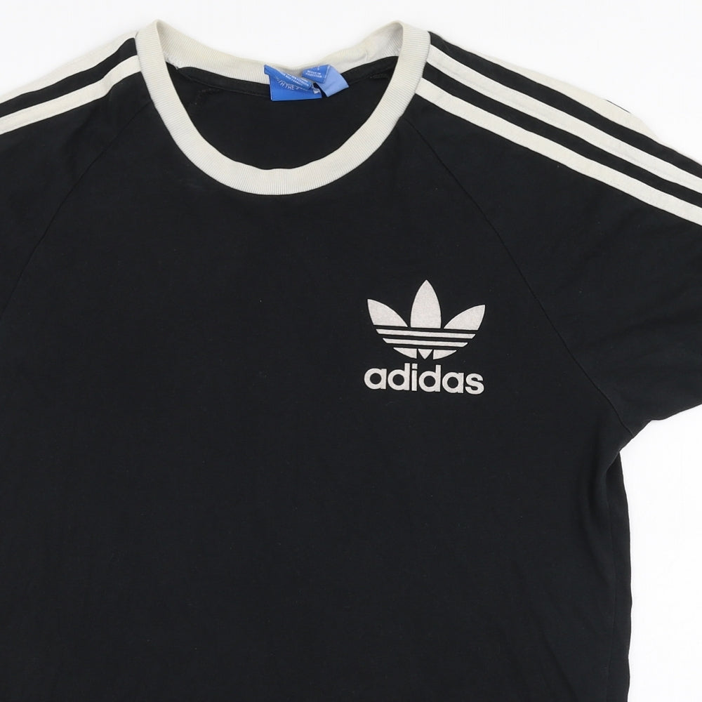 adidas Mens Black Striped Polyester  T-Shirt Size S Round Neck