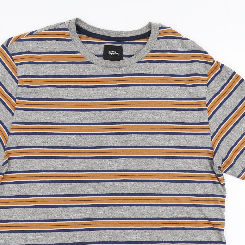 Burton Mens Multicoloured Striped Cotton  T-Shirt Size S Round Neck