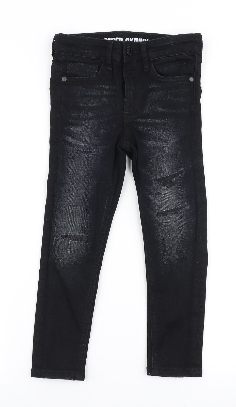 Matalan Boys Black  Cotton Skinny Jeans Size 5 Years  Slim Zip - Distressed