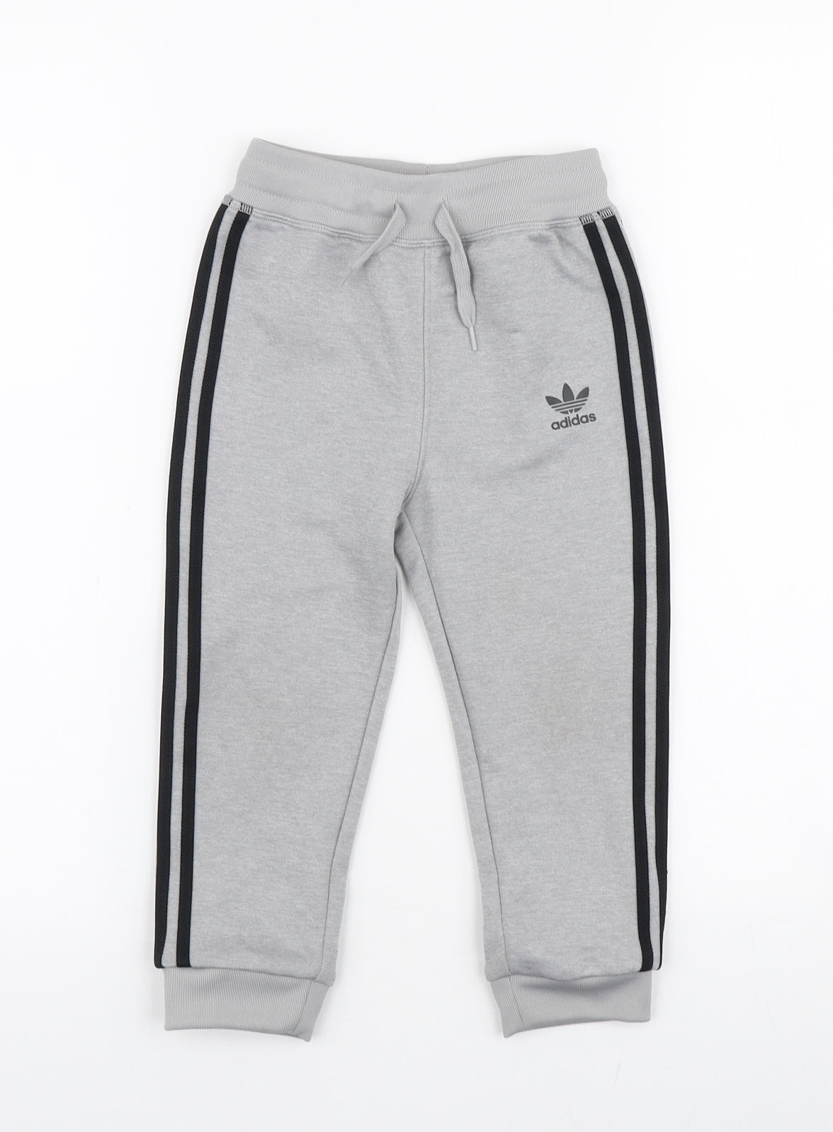 adidas Boys Grey Striped Polyester Jogger Trousers Size 2-3 Years  Slim Drawstring