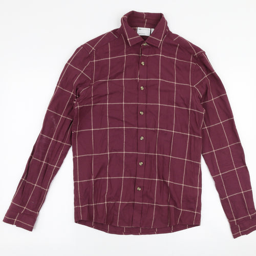 ASOS Womens Purple Plaid 100% Cotton Jersey Button-Up Size 2XS Collared