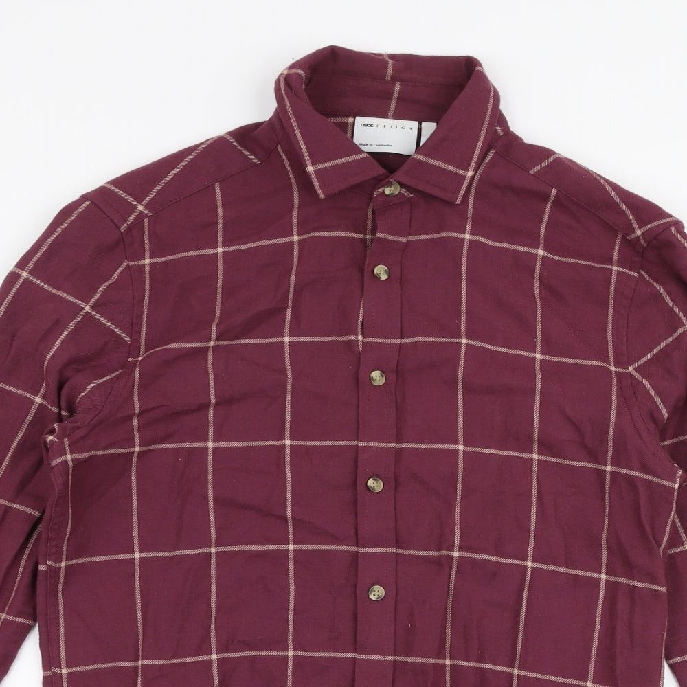 ASOS Womens Purple Plaid 100% Cotton Jersey Button-Up Size 2XS Collared