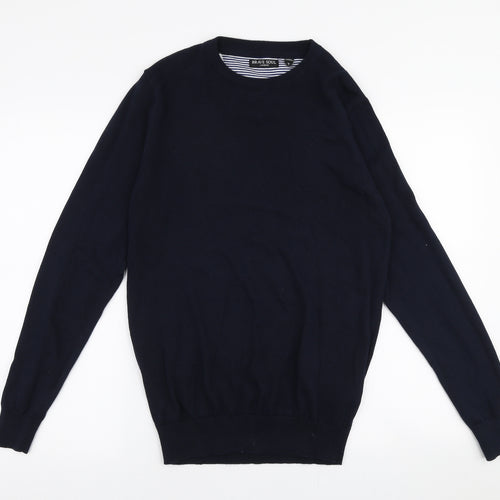 Brave Soul Mens Blue Round Neck  Cotton Pullover Jumper Size XS
