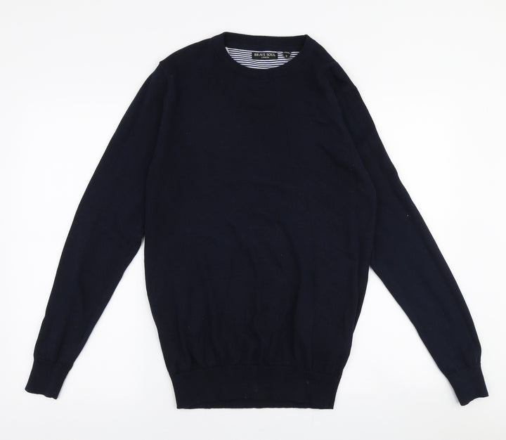 Brave Soul Mens Blue Round Neck Cotton Pullover Jumper Size XS