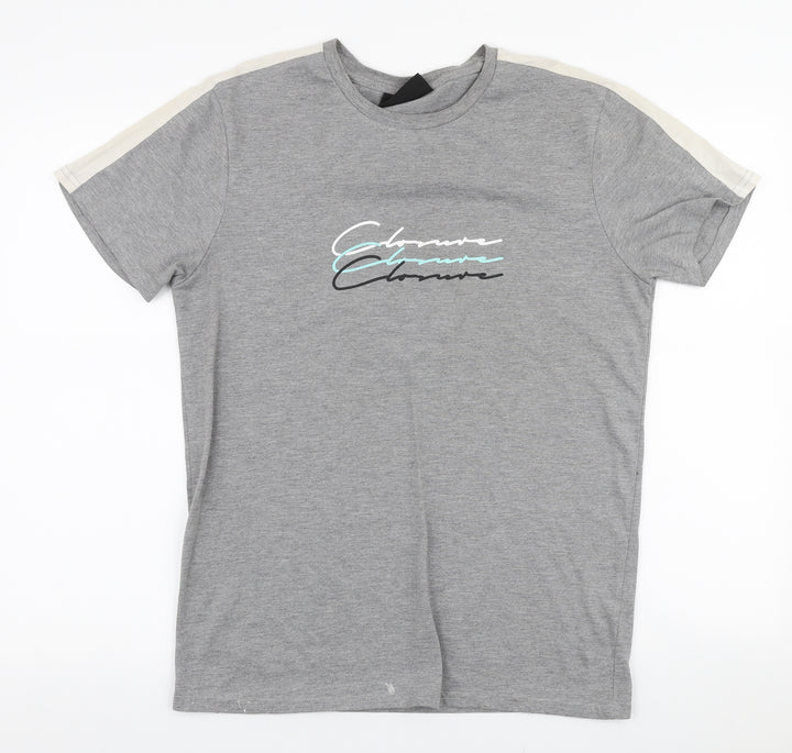 Closure Mens Grey Polyester T-Shirt Size S Round Neck