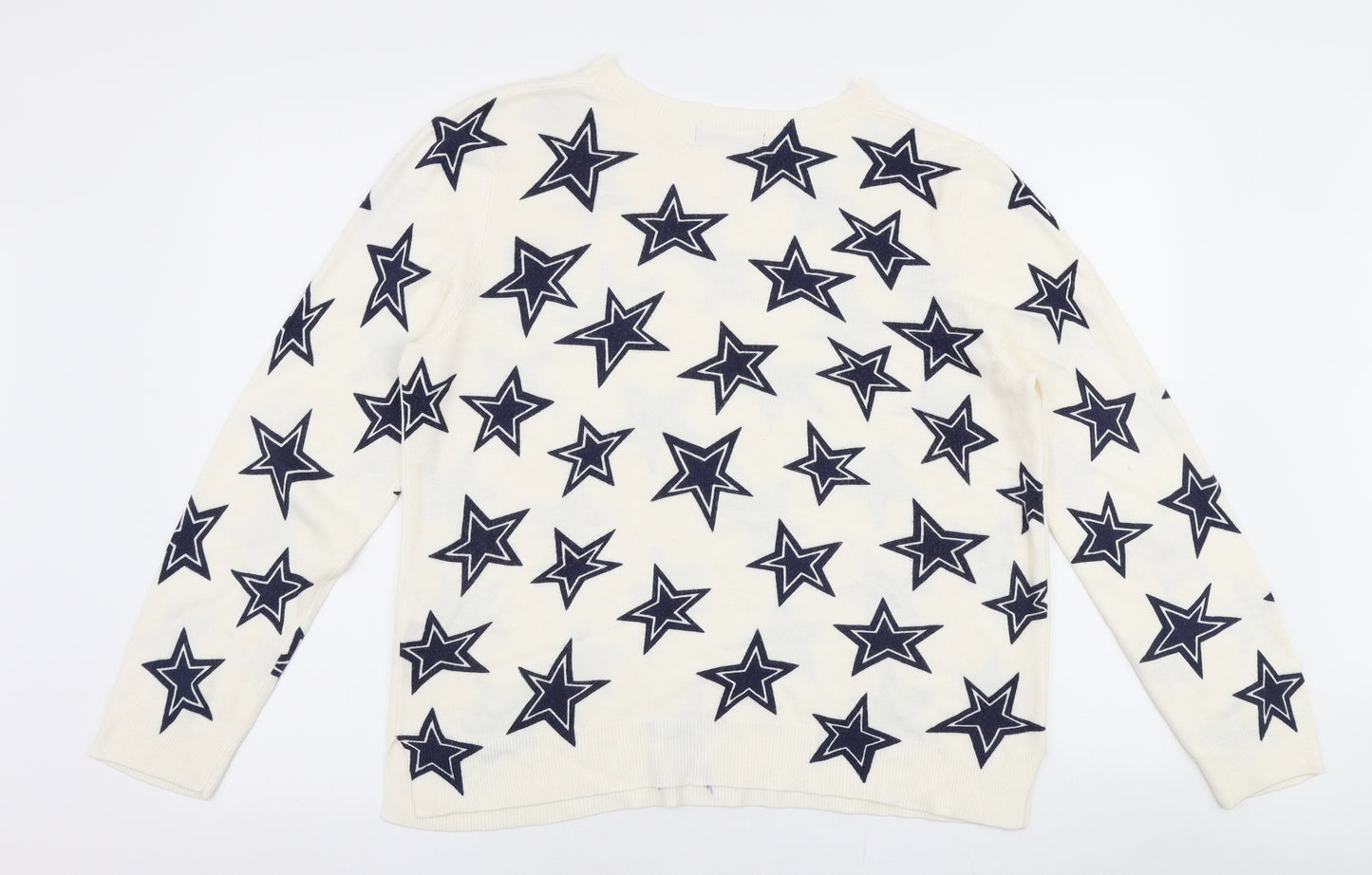 Marks and Spencer Womens White Round Neck  Acrylic Pullover Jumper Size 18   - stars