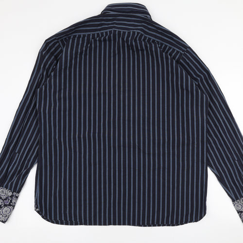 Marks and Spencer Mens Blue Striped Cotton  Dress Shirt Size 17.5 Collared Button