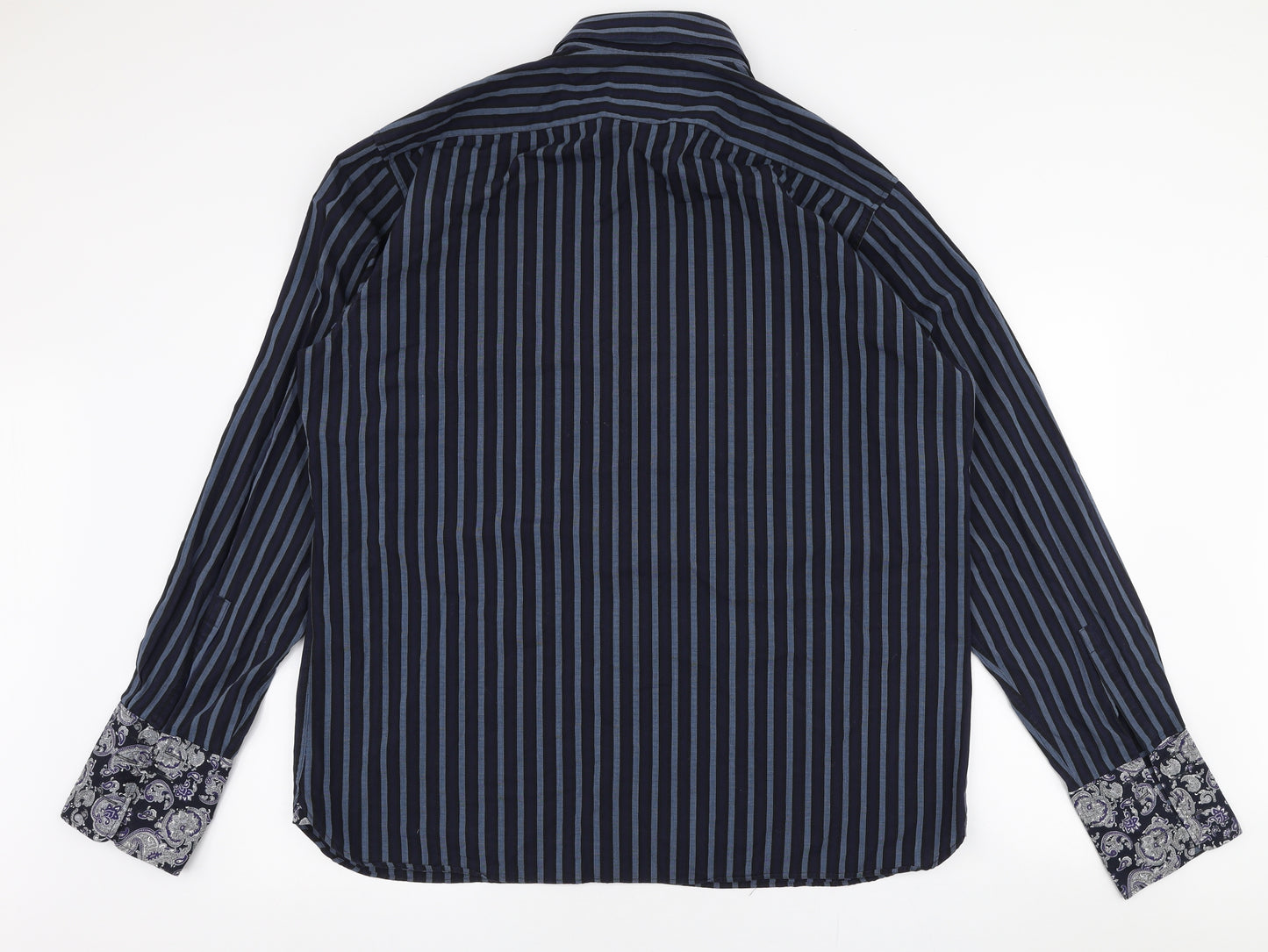 Marks and Spencer Mens Blue Striped Cotton  Dress Shirt Size 17.5 Collared Button