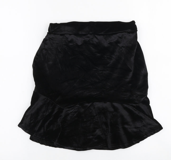 PRETTYLITTLETHING Womens Black Polyester A-Line Skirt Size 8