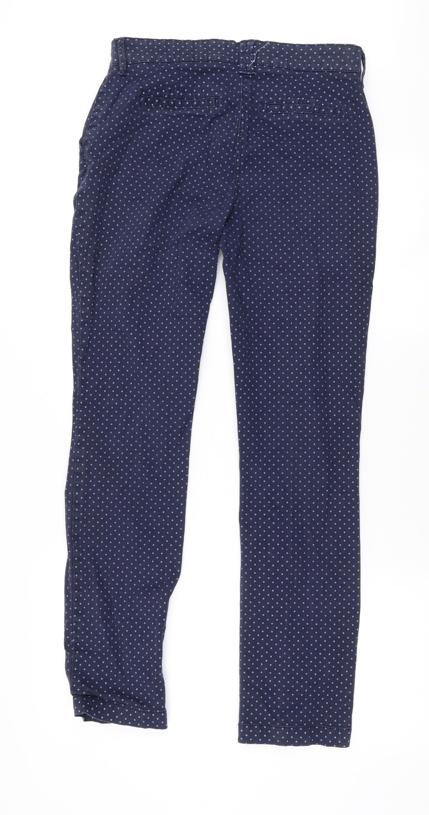 NEXT Womens Blue Polka Dot Cotton Chino Trousers Size 8 L30 in Slim Zip
