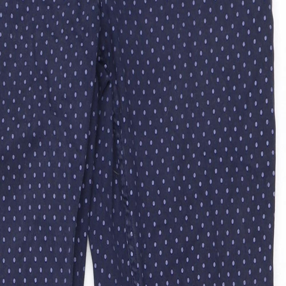 NEXT Womens Blue Polka Dot Cotton Chino Trousers Size 8 L30 in Slim Zip