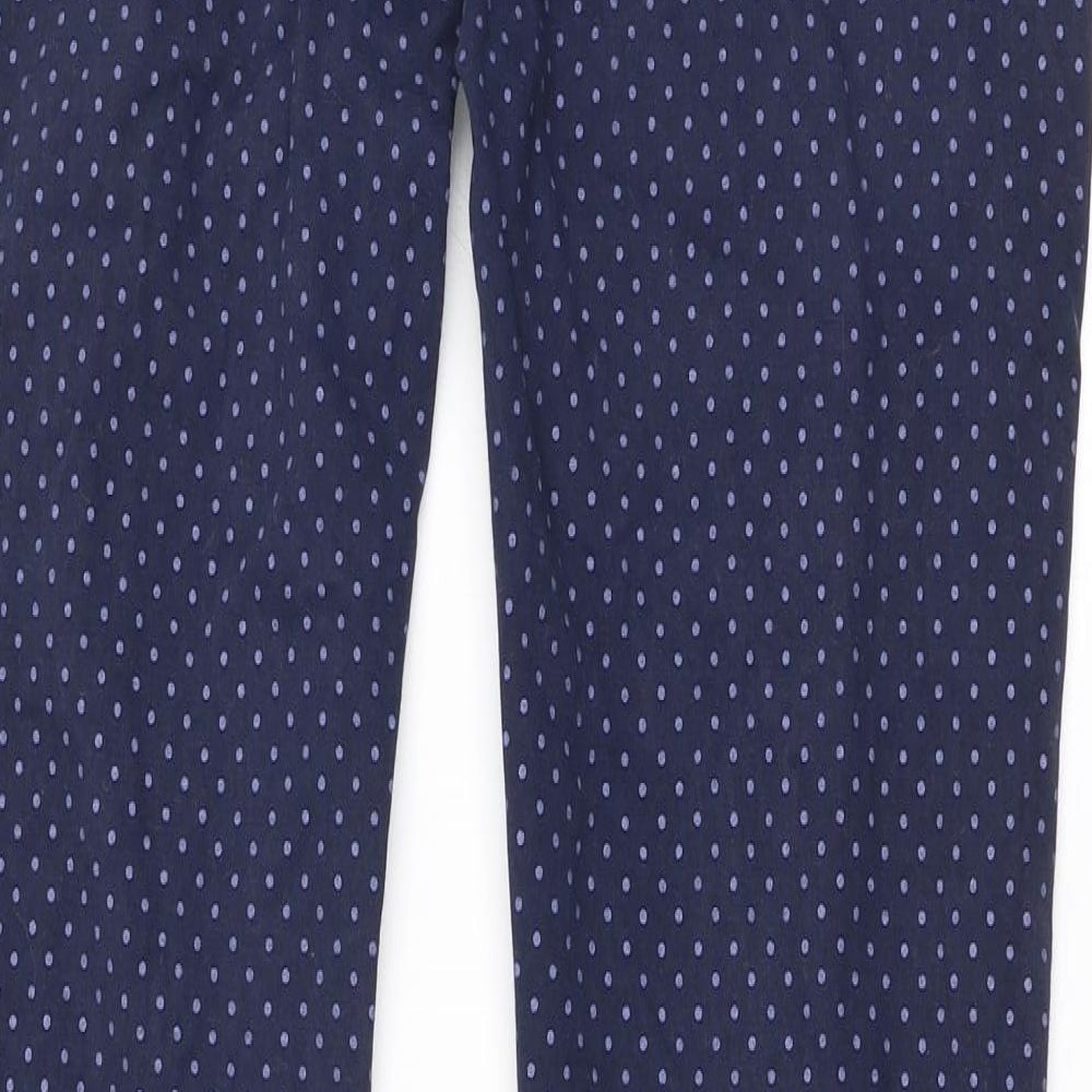NEXT Womens Blue Polka Dot Cotton Chino Trousers Size 8 L30 in Slim Zip
