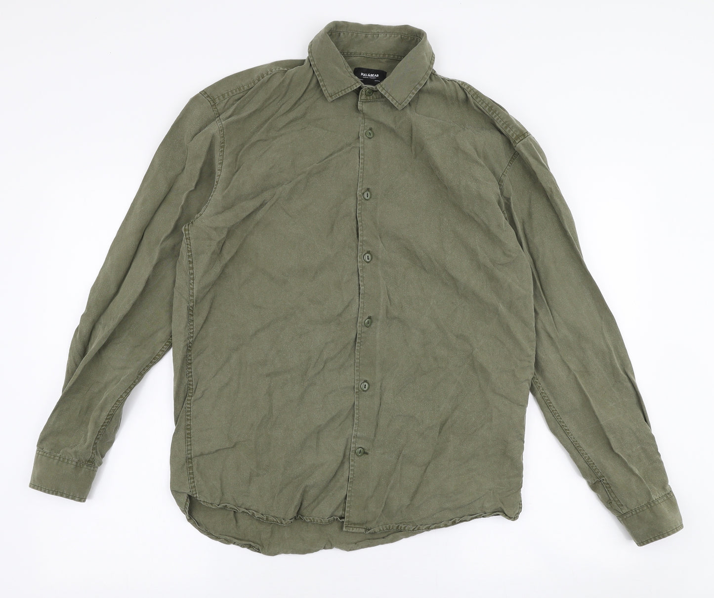 Pull & Bear Mens Green  Lyocell  Button-Up Size S Collared Button