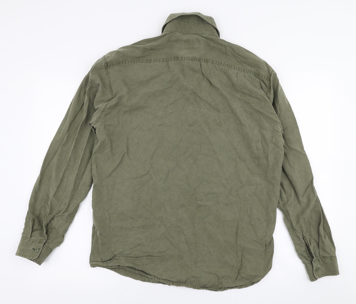 Pull & Bear Mens Green  Lyocell  Button-Up Size S Collared Button