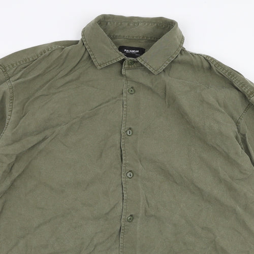 Pull & Bear Mens Green  Lyocell  Button-Up Size S Collared Button