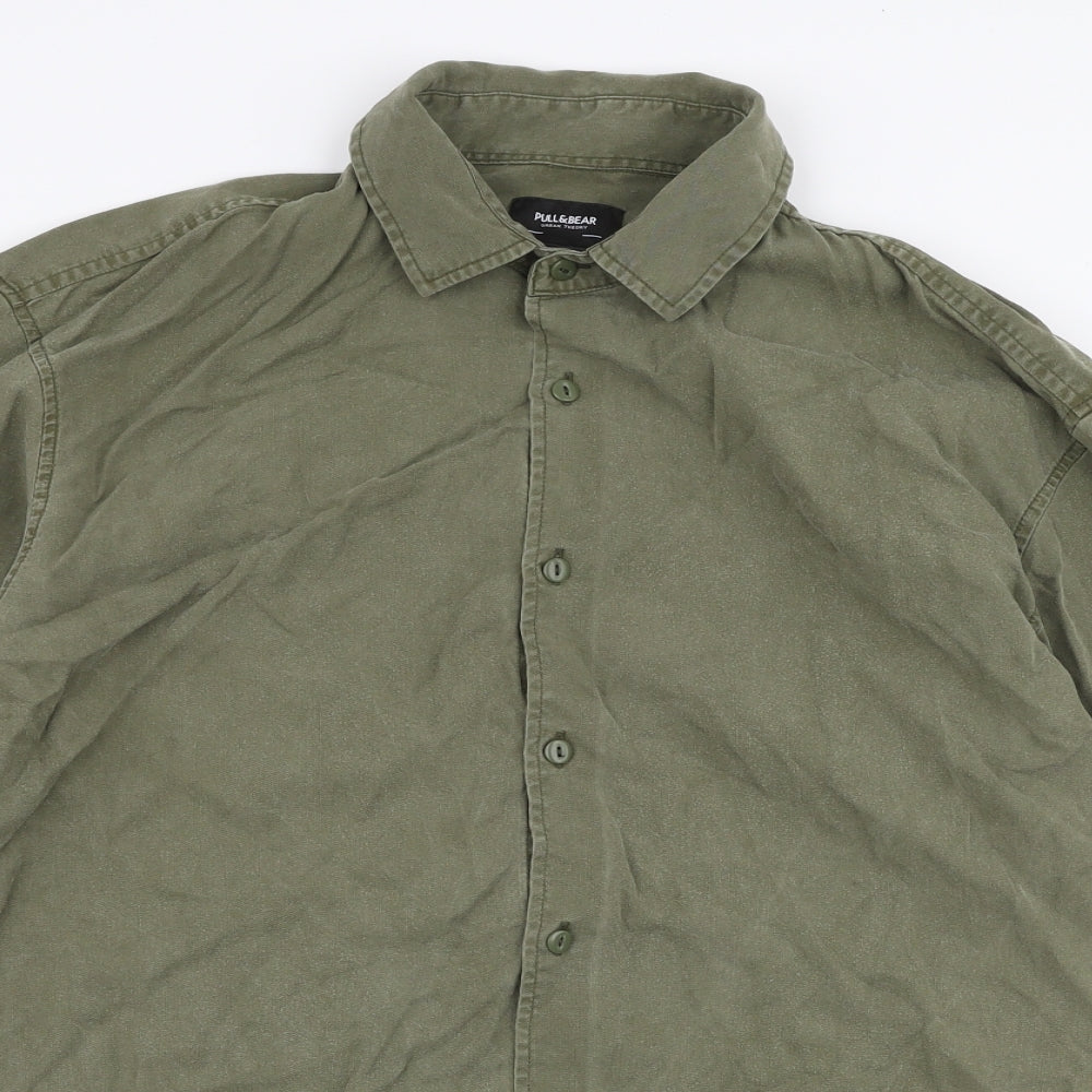 Pull & Bear Mens Green  Lyocell  Button-Up Size S Collared Button