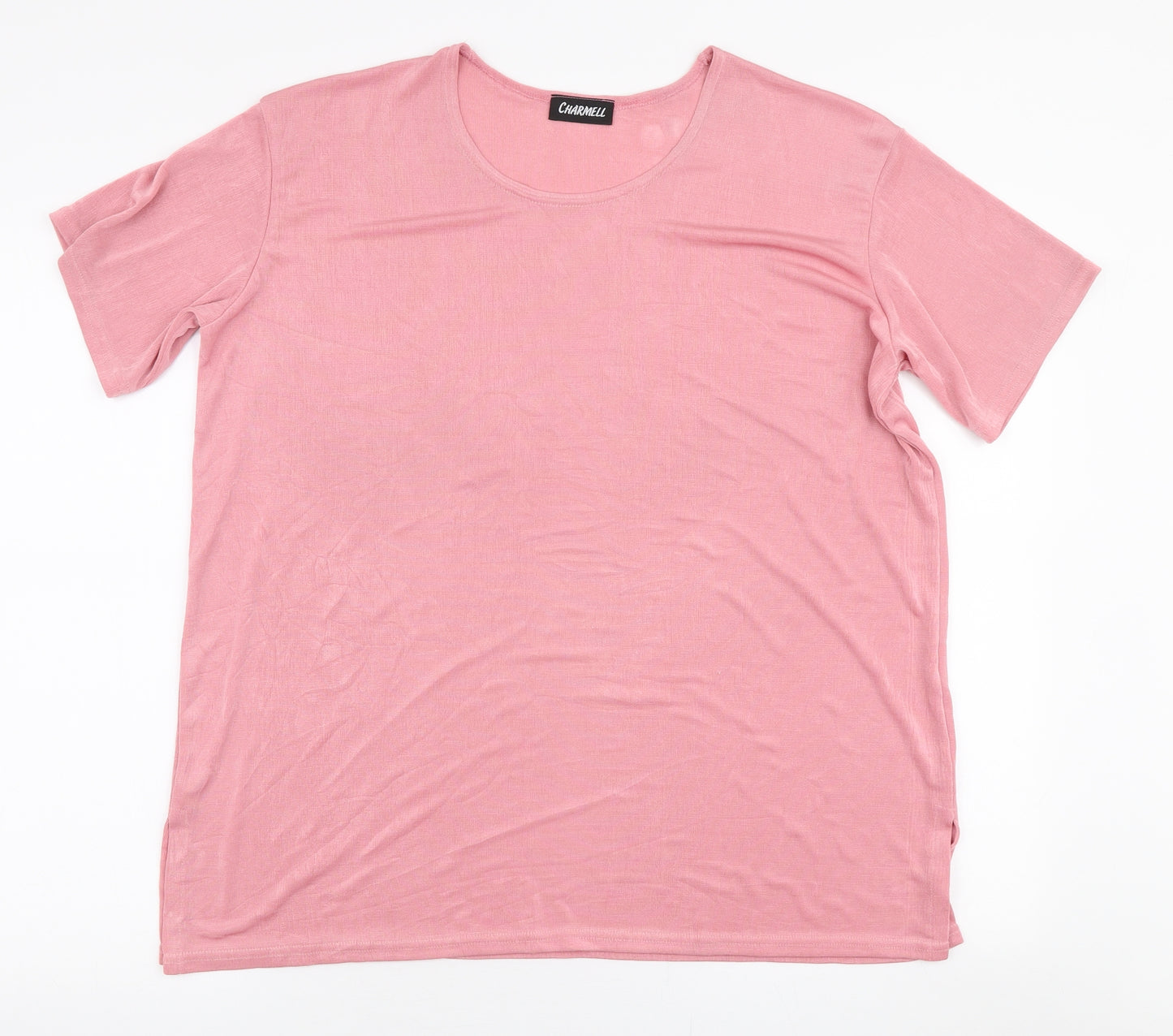 Charmell Womens Pink  Polyester Basic Blouse Size 2XL Round Neck