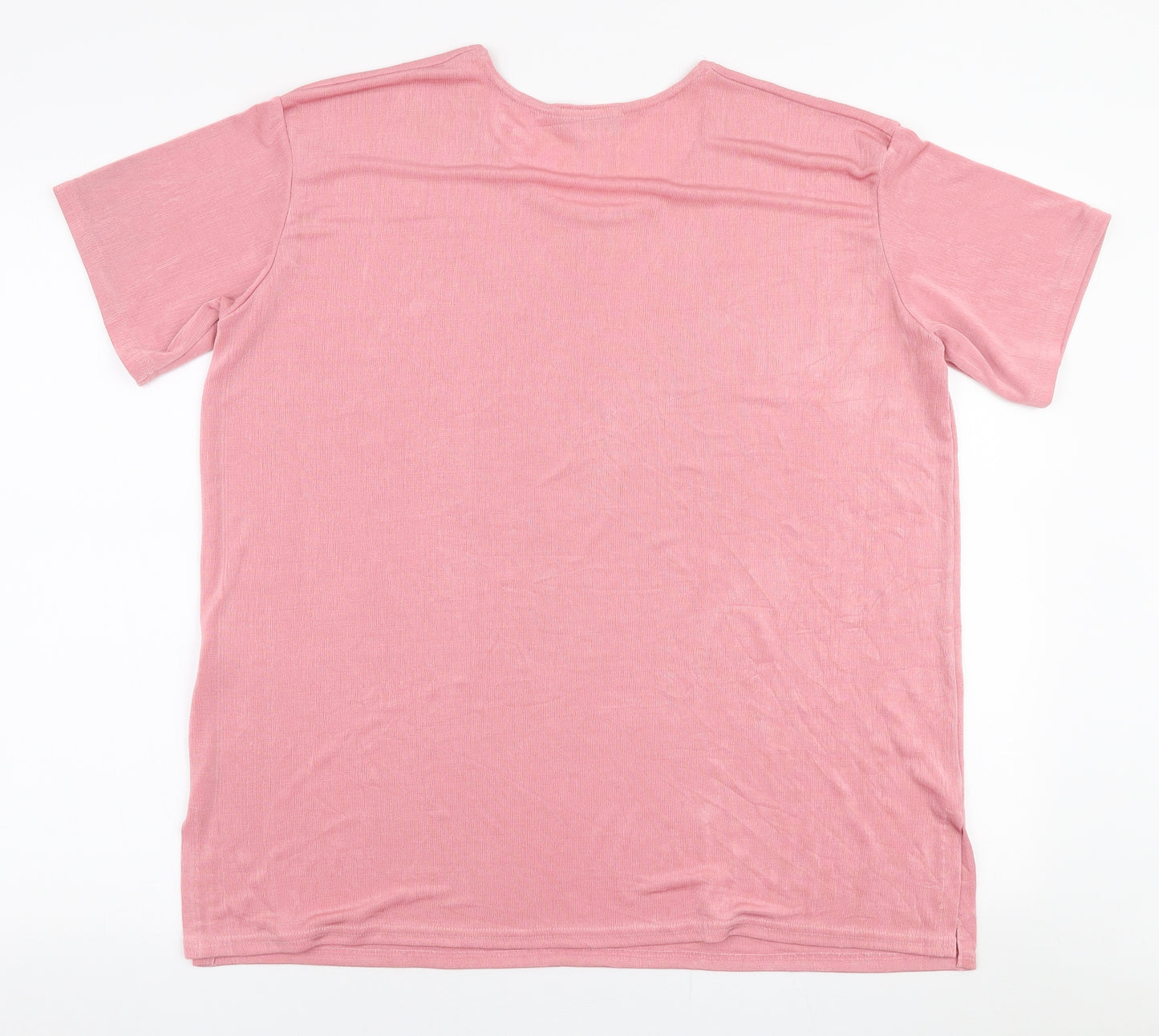 Charmell Womens Pink  Polyester Basic Blouse Size 2XL Round Neck