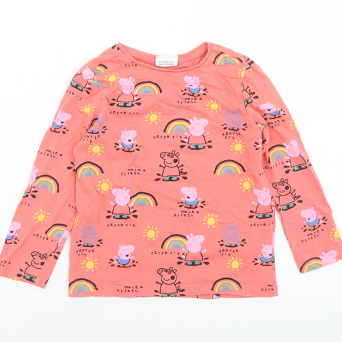 F&F Girls Pink Geometric Cotton Basic T-Shirt Size 4-5 Years Crew Neck  - Peppa Pig