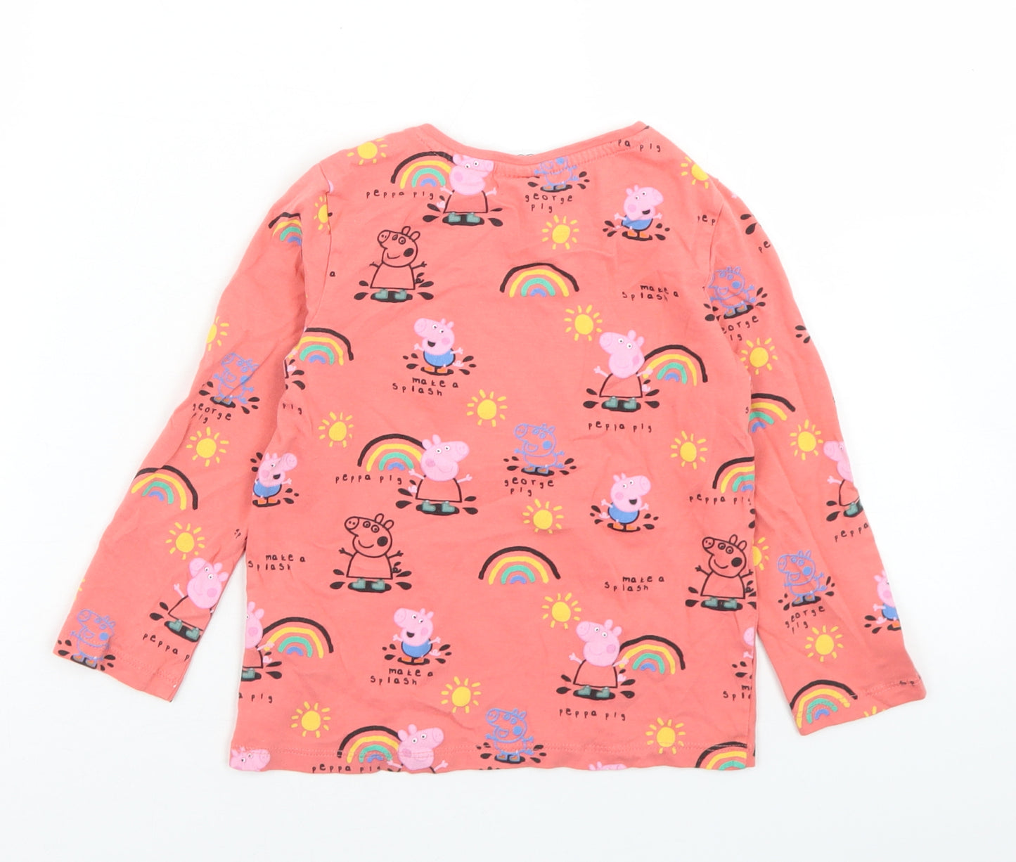 F&F Girls Pink Geometric Cotton Basic T-Shirt Size 4-5 Years Crew Neck  - Peppa Pig