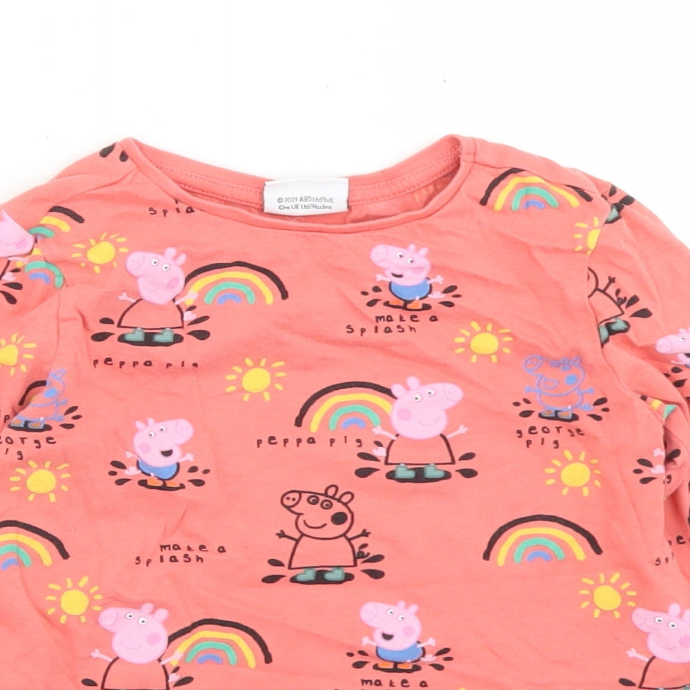 F&F Girls Pink Geometric Cotton Basic T-Shirt Size 4-5 Years Crew Neck  - Peppa Pig