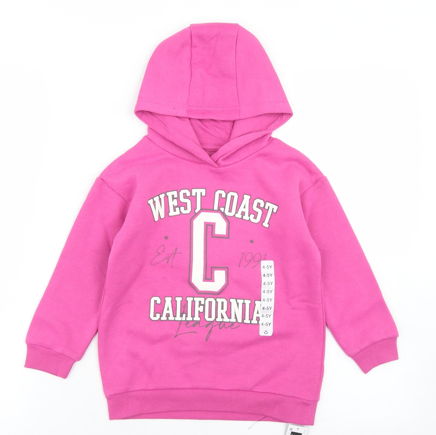 Dunnes Stores Girls Pink  Polyester Pullover Hoodie Size 4-5 Years   - California
