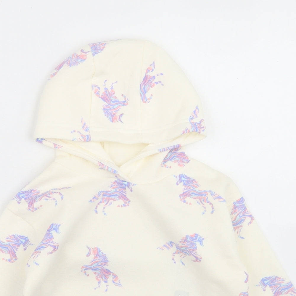 Dunnes Stores Girls Ivory Geometric Polyester Pullover Hoodie Size 4-5 Years   - Unicorn Print